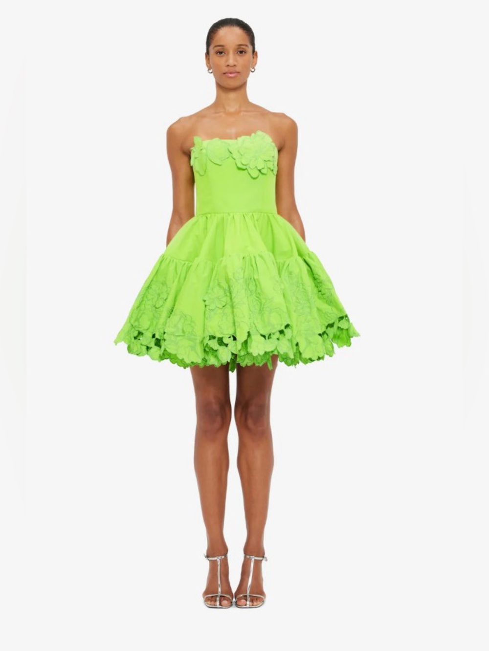 LEO LIN Skye Green Floral Appliqué Cotton Bustier Strapless Mini Dress AU8/US4